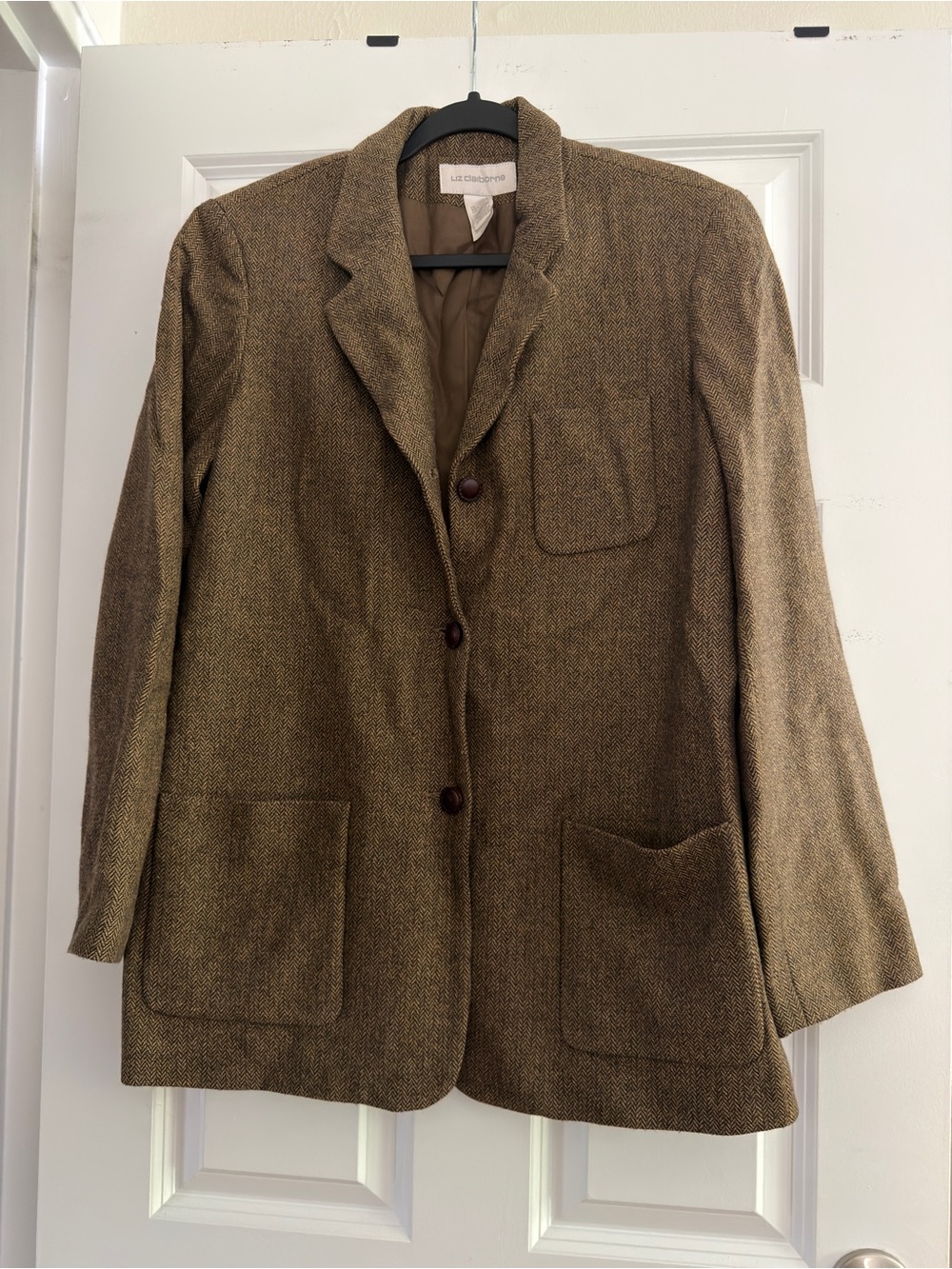 Liz Claiborne Brown Herringbone Tweed Blazer Jacket - Size L